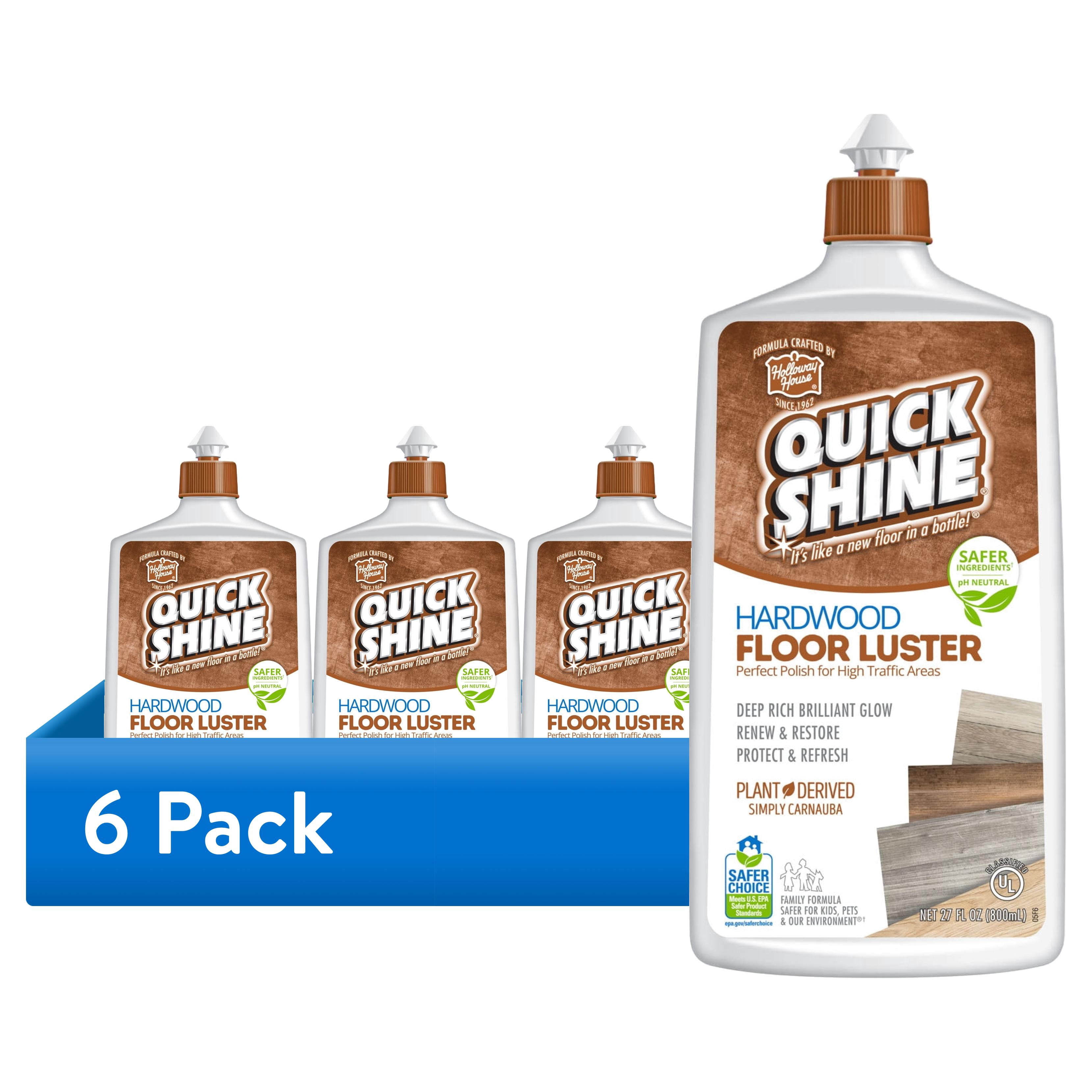 (6 pack) Quick Shine Hardwood Floor Luster, Pfas-Free Formula Floor Polish with Plant-Derived Carnauba 27 fl oz