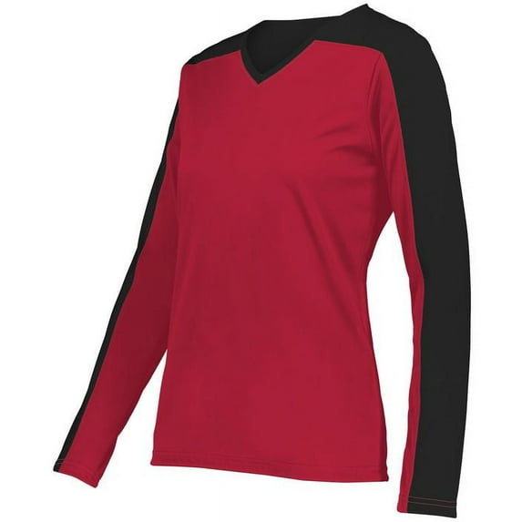 Holloway 223702.406.2XL Ladies Momentum Team Long Sleeve T-Shirt, Scarlet & Black - 2XL