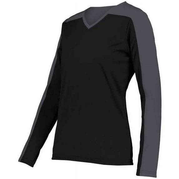 Holloway 223702.62U.3XL Ladies Momentum Team Long Sleeve T-Shirt, Black & Iron - 3XL
