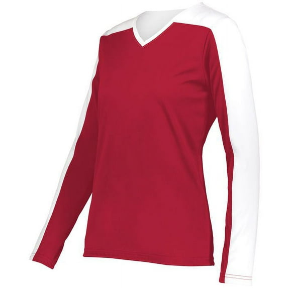 Holloway 223702.408.M Ladies Momentum Team Long Sleeve T-Shirt, Scarlet & White - Medium