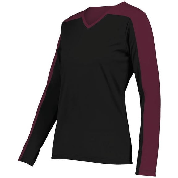 Holloway 223702.486.3XL Ladies Momentum Team Long Sleeve T-Shirt, Black & Maroon - 3XL