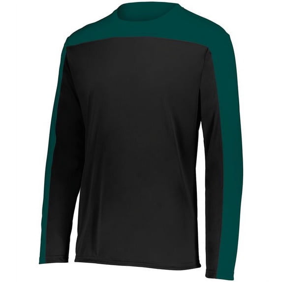 Holloway 223502.429.M Momentum Team Long Sleeve T-Shirt, Black & Dark Green - Medium