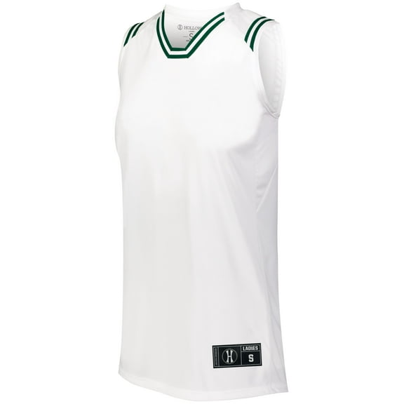 Holloway Sportswear XS Womens RETRO BASKETBALL JERSEY White/Forest 224376