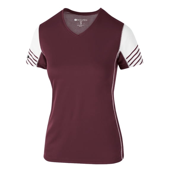 Holloway XS Ladies Arc Shirt Short Sleeve Maroon/White 222744