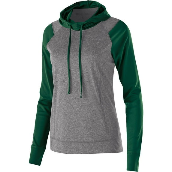 Holloway XS Ladies Echo Hoodie Graphite Heather/Forest 222739