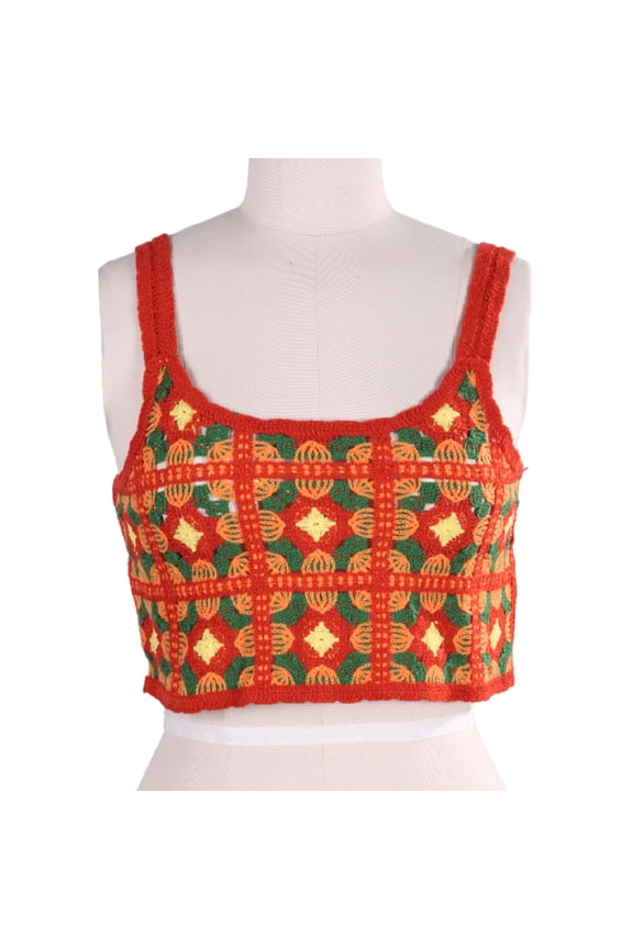 Hollowed Crochet Sleeveless V-Neck Crop Top for Women Embroidery Flower Knitted Camisole Beach Vests
