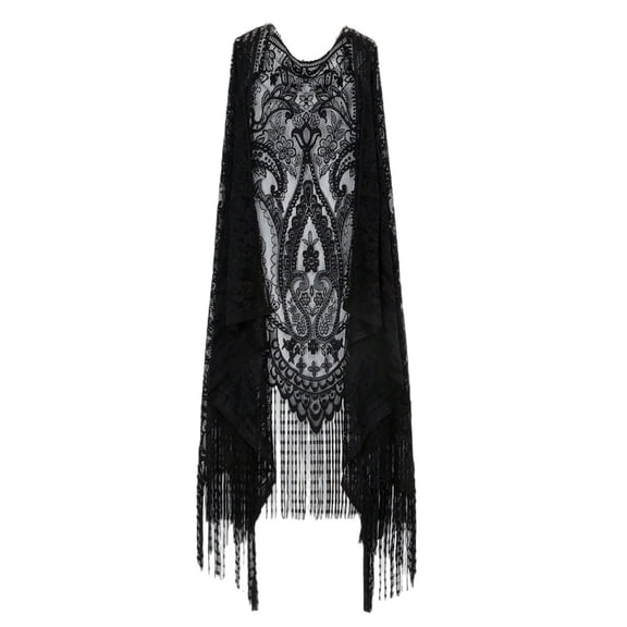 Hollowed Lace Beach Cardigan Coverup Women Fringe Vest Sleeveless Tassels Cardigans Top For Pool Parties Daily Wear