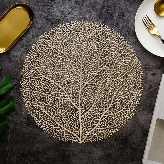 Hollowed Out Insulation Mat Solid Polyvinyl Chloride Leather Placemats , Coffee Mats, Kitchen Table Mats, , Easy To Clean Kitchen Table Mats Gold