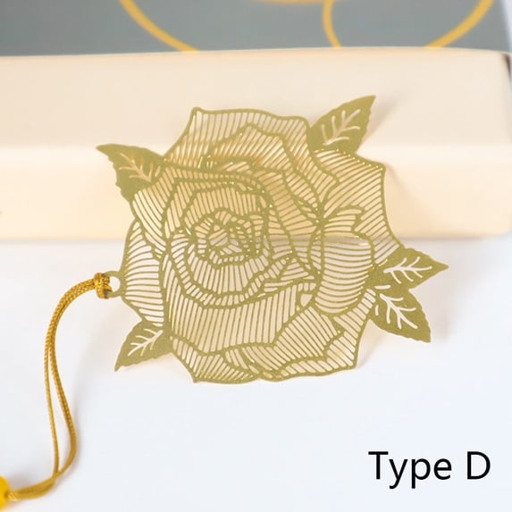 Hollowed Out School Stationery Student Gifts With Tassel Brass Book Clip Reading Mark Leaf Metal Bookmark Books Accessories TYPE D