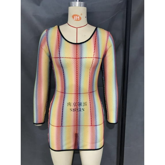 Hollowed Out See-through Mesh Beach Dress (S, MultiPink)