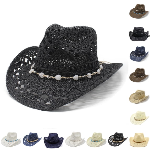 Hollowed Out Straw Cowboy Hat for Men Women Breathable Summer Sun Cap Rollable Travel Beach Accessory