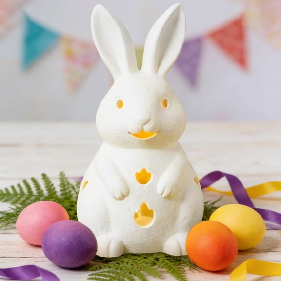 Hollowed Out Rabbit Candlestick Easter Decor Resin Spring Rabbit Candle Holders Vintage Rustic Table Ornament Centerpieces Home Indoor Decoration Figurine Statue for Fireplace Mantle Dining