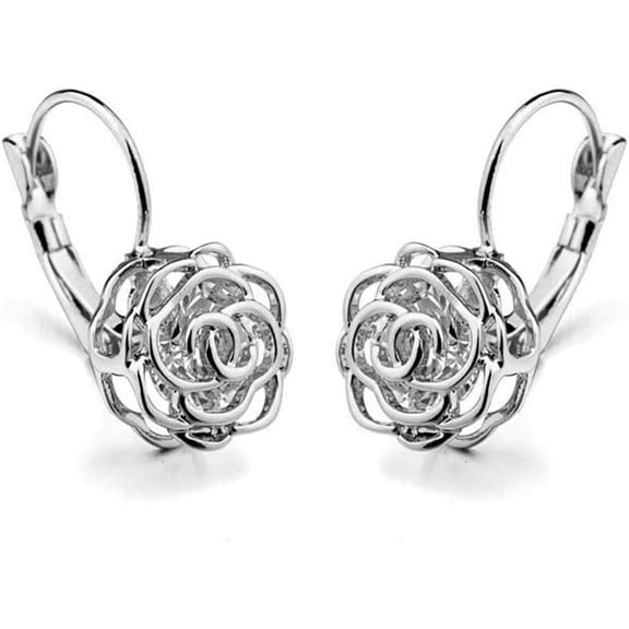 Hollowed-out 3D rose crystal earrings, designed for sensitive ears, made of hypoallergenic material, an ideal choice for women.