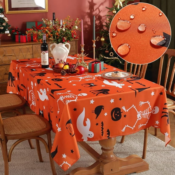 Holloween Tablecloth for Rectangle Tables - Spillproof and Wrinkle Resistant Polyester Oblong Machine Washable Table Cover for Dining Tables, Parties, and Camping, 60 x 120 Inch, Orange