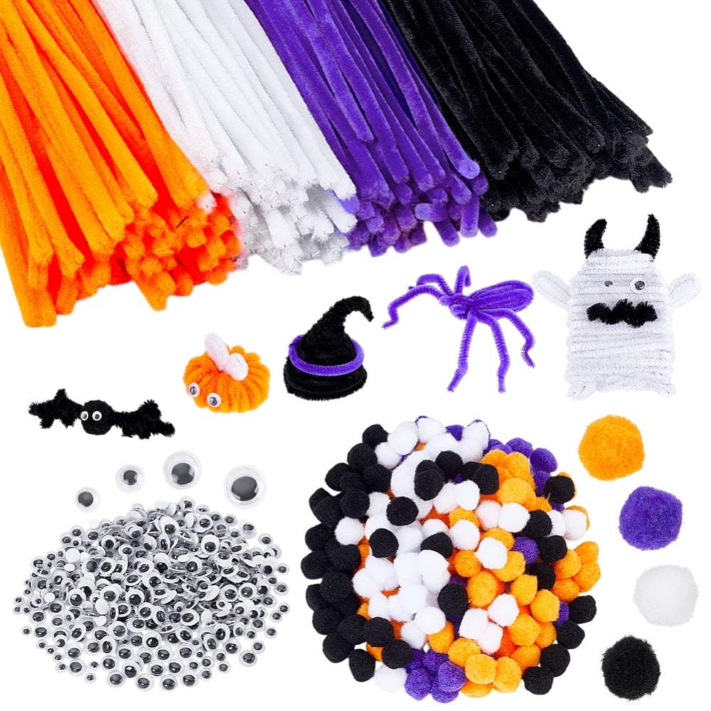 Holloween Theme DIY Making Kits including Craft Yarn Balls Pipe Cleaners Plastic Craft Eyes Cabochons Adhesive PVC Wiggle Eyes Cabochons