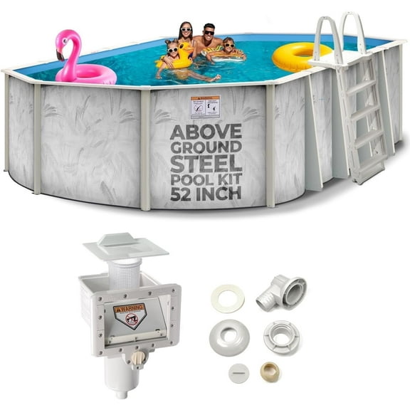 Hollowell Industries - Manufacturers of Doughboy Pools, 10 x 15 Oval Steel Wall Above Ground Swimming Pool with Skimmer, Brush Stroke Pattern - Made in USA