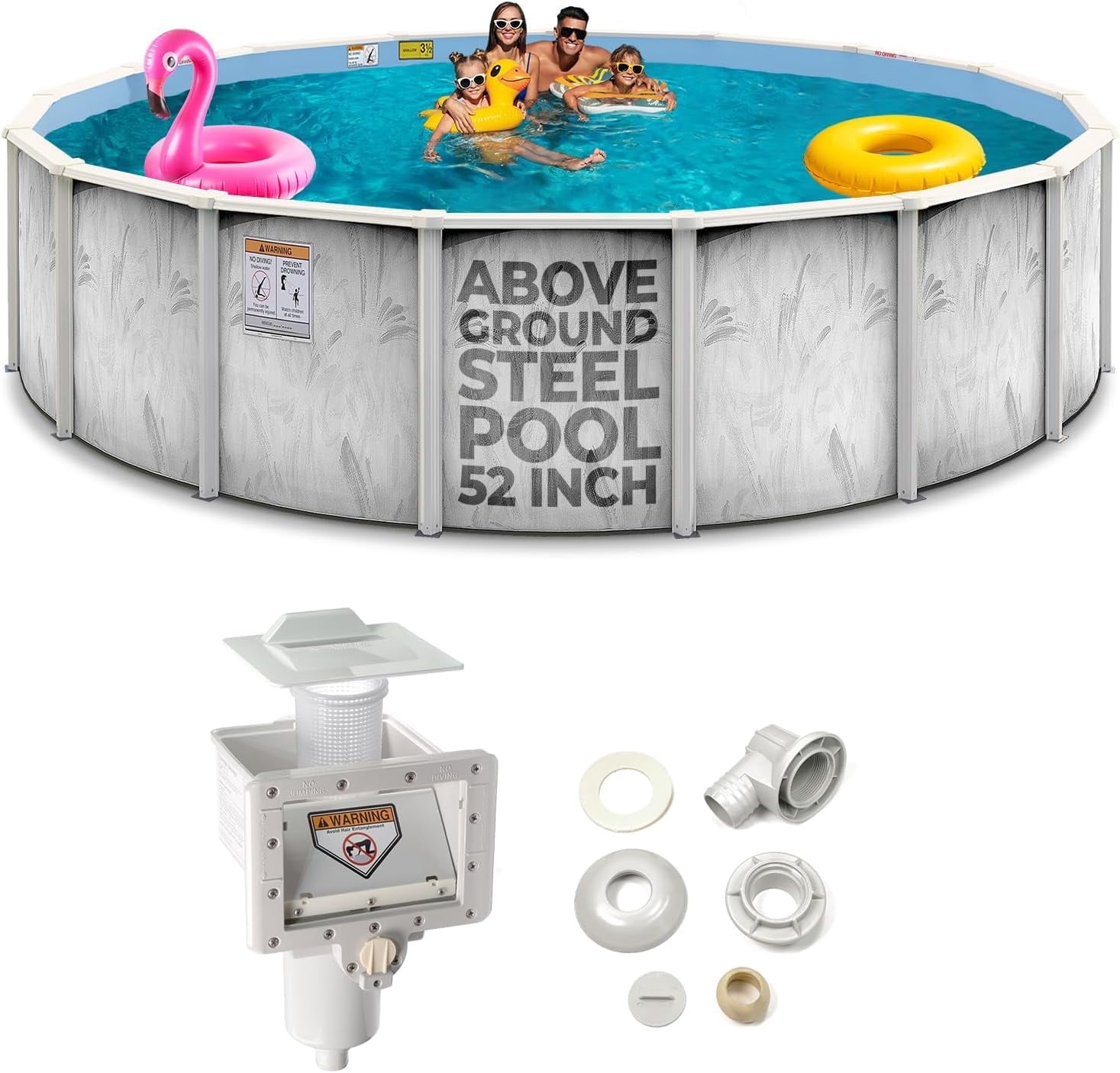 Hollowell Industries - Manufacturers of Doughboy Pools, 24' x 52" Steel Wall Above Ground Swimming Pool with Skimmer, Brush Stroke Pattern - Made in USA