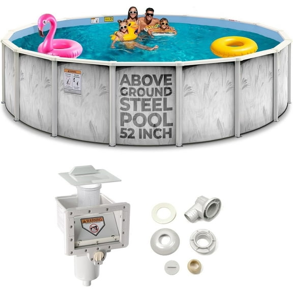 Hollowell Industries - Manufacturers of Doughboy Pools, 27' x 52" Steel Wall Above Ground Swimming Pool with Skimmer, Brush Stroke Pattern - Made in USA