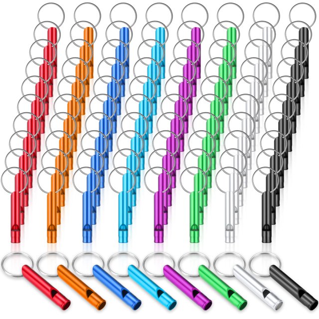 Hollowfly 200 Pcs Emergency Whistles with Keychains Aluminum Loud