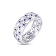 thumbnail image 1 of AFFY Round Simulated Blue Sapphire Hollowing Flower Ring for Women 14K White Gold over Silver-5.5, 1 of 5