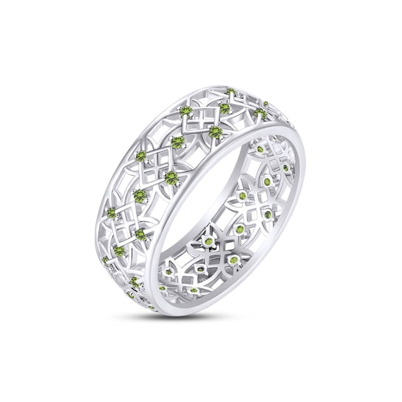 AFFY Round Simulated Peridot Hollowing Flower Ring for Women 14K White Gold over Silver-13