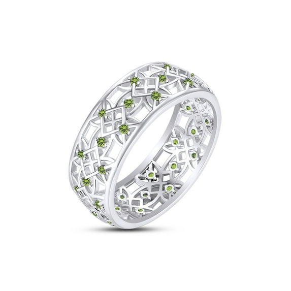 AFFY Round Simulated Peridot Hollowing Flower Ring for Women 14K White Gold over Silver-14