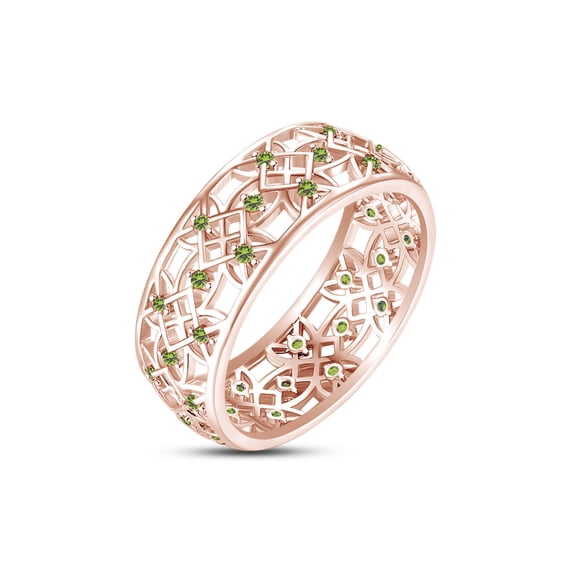 AFFY Round Simulated Peridot Hollowing Flower Ring for Women 14K Rose Gold over Silver-12