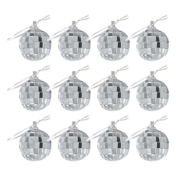 Holloyiver 0.79 Inch Mirror Disco Ball, 12PCS Silver Disco Ball with Hanging String for Parties, Birthdays, and Weddings, 90’s Disco Party Decorations and Supplies, Ceiling Decor Accessories