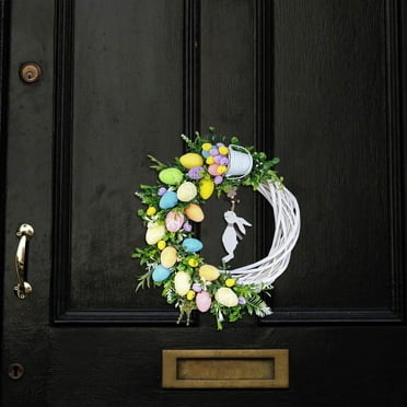 Holloyiver 10" Easter Egg Wreath With Bunny Sign, Artificial Easter Wreaths for Front Door Easter Decorations with Colorful Easter Eggs for Easter Front Door Wall Home Decor