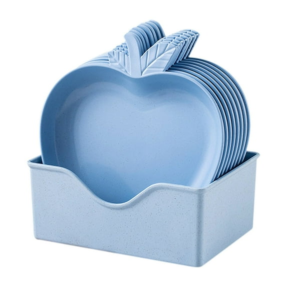 Holloyiver 10 PSC Wheat Straw Plates Set, 6.7 inches Plastic Plates Lightweight Wheat Straw Plates for Children & Adult Plastic Plates Reusable, No BPAs and No Chemical Dyes (Blue)