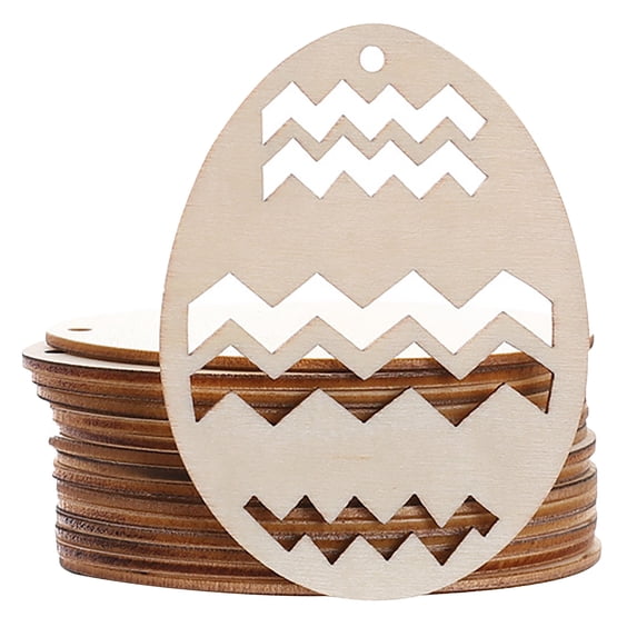 Holloyiver 10 Pieces Easter Wooden Embellishments, Unfinished Wood Egg Hanging Ornaments with Twines for Easter Party Decorations Supplies