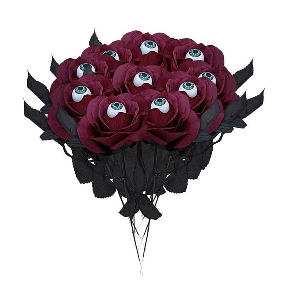Holloyiver 10 Pieces Halloween Eyeball Flowers, Artificial Silk Roses Flowers Bouquet with Eyeballs, 15.3" Faux Realistic Gothic Rose Bushes for Arrangements Halloween Parties Home Decor