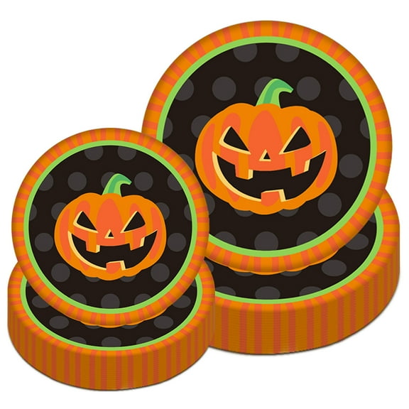 Holloyiver 10Pcs Halloween Party Dinnerware Set, Orange Black Pumpkin Themed Paper Plates Cups, Halloween Disposable Tableware Party Supplies for Spooky Themed Party Birthday