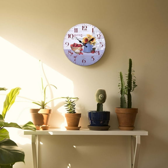 Holloyiver 12 Inch Sunflower Kitchen Wall Clock Rustic Farmhouse Clocks, Thick Wood Home Decor Clock for Bedroom, Office, Dinning Room, Silent Battery Operated
