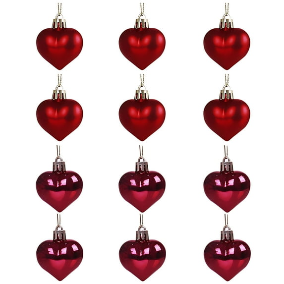 Holloyiver 12PCS Valentine's Day Heart Shaped Ornaments, Small Heart Hanging Ornaments Romantic Heart Decorations for Tree Valentines Day Decor Wedding Anniversary Party Decor