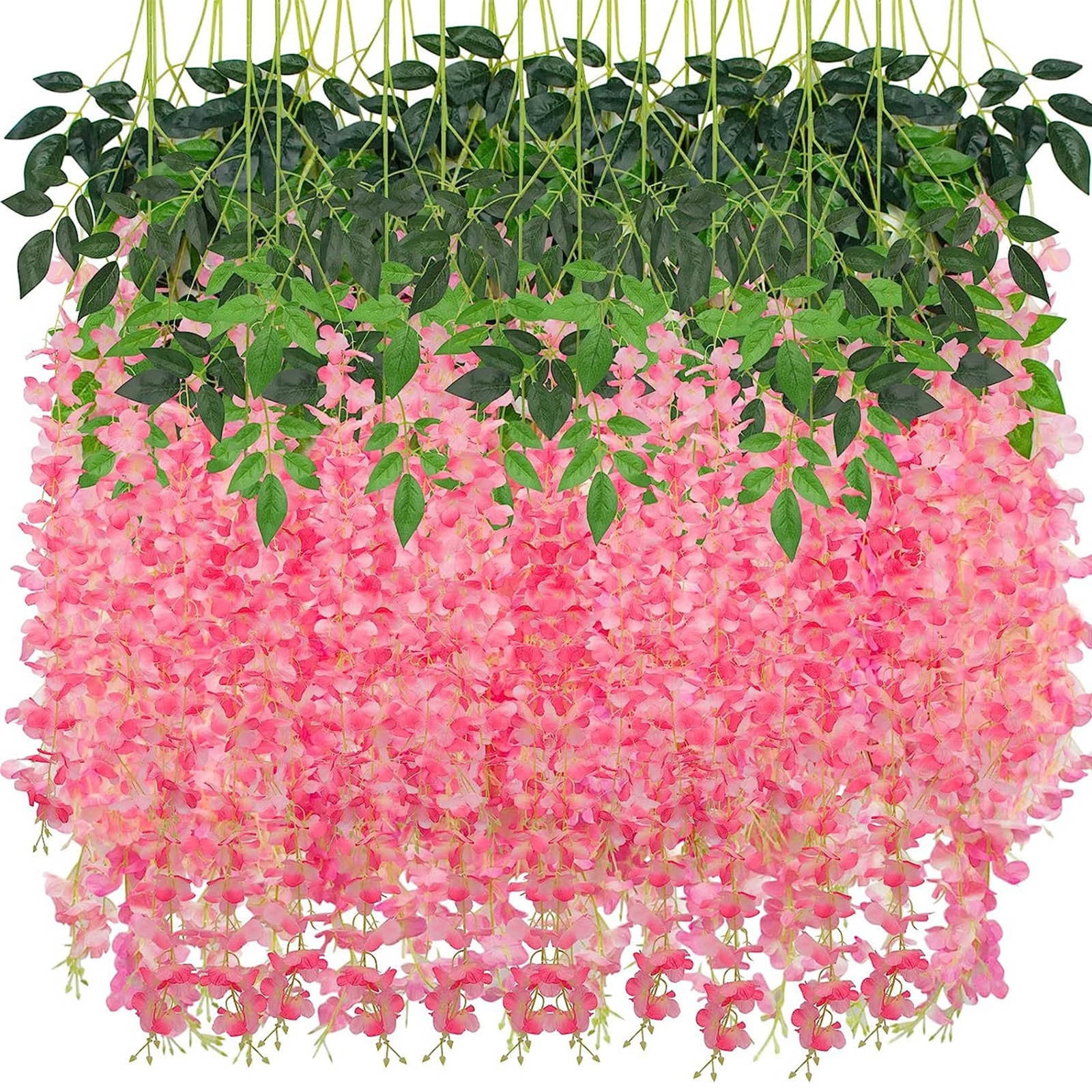 Pink Silk Artificial Wisteria Garland, 3.6 Feet, Set of 12
