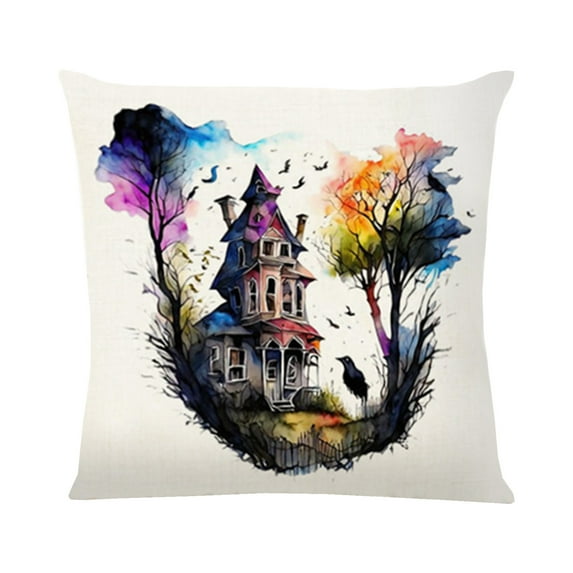 Holloyiver 18 x 18 Inch Throw Pillow Covers, Scary Halloween Castle Printing, Square Velvet Pillow Covers, Outdoor Decor Cushion Case Decor Pillowcases for Sofa Couch Bedroom