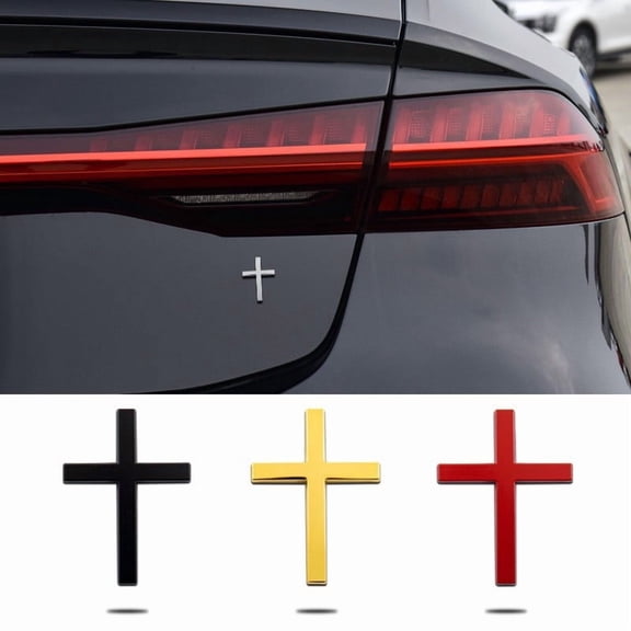 Holloyiver 2 PCS Metal Jesus Christ Cross Badge Stickers, 2.5"×1.8" Alloy 3D Individual Car Cross Sticker, Self-Adhesive Scratch Covering Zinc Alloy 3D Cross Stickers for Truck & SUV(Black)