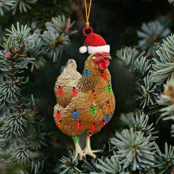Wadada 2024 Chicken Ornament Christmas Tree Decoration Acrylic Materia Farmhouse Decor, Christmas Tree Decoration Flat Pendant 3.15 Inches