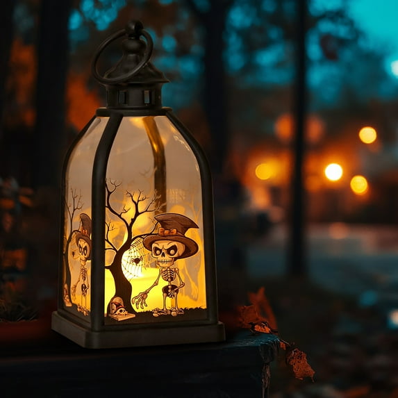 Holloyiver 2025 New Halloween Decor Black Gothic Lantern Lights,Halloween Portable Lantern Orange LED Indoor and Outdoor Decorative Lights for Indoor Outdoor Table Decorations