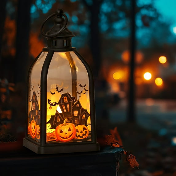 Holloyiver 2025 New Halloween Decor Black Gothic Lantern Lights,Halloween Portable Lantern Orange LED Indoor and Outdoor Decorative Lights for Indoor Outdoor Table Decorations
