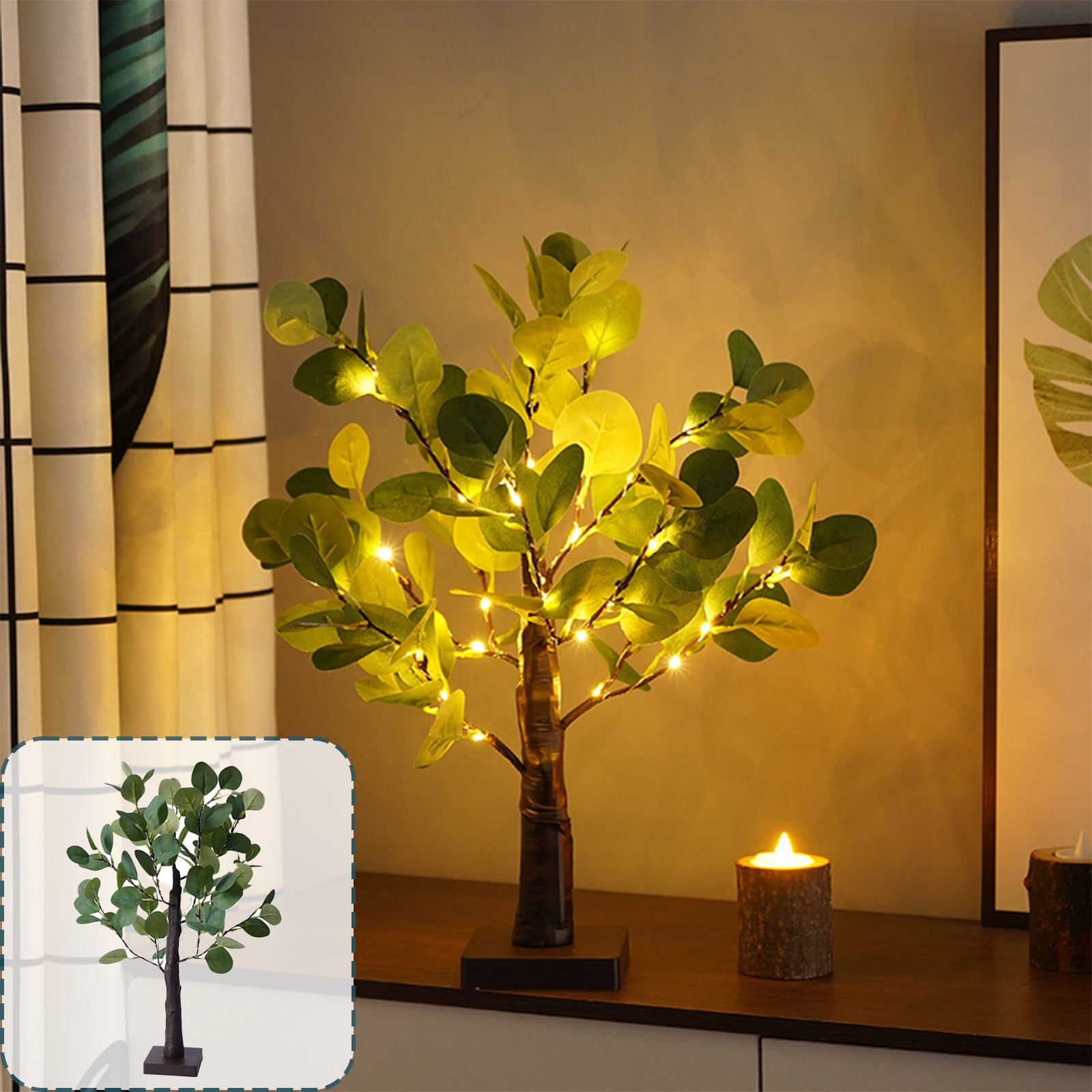 Holloyiver 24 Inch Lighted Eucalyptus Tabletop Tree with LED Warm White ...