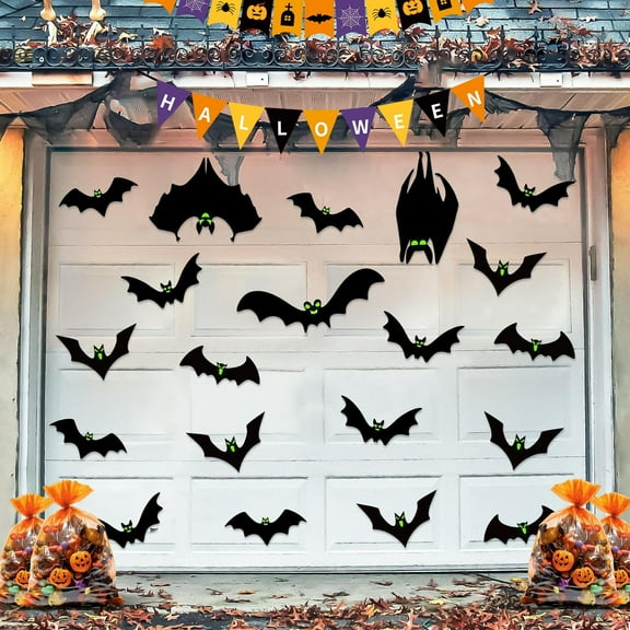 Holloyiver 24 Pcs Halloween Bat Garage Door Decorations, Magnets Glow in the Dark, Magnetic Decal Luminous Stickers Halloween Decorations for Garage Door Car Refrigerator Party (Classic Bat)