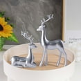 thumbnail image 1 of Holloyiver 2pcs Christmas Reindeer Figurines, Resin Deer Statues Elk Sculpture Ornaments for Living Room Table Wine Cabinet Home Decor, Silvery, 6.5 x 3.7 x 2 Inch, 1 of 7