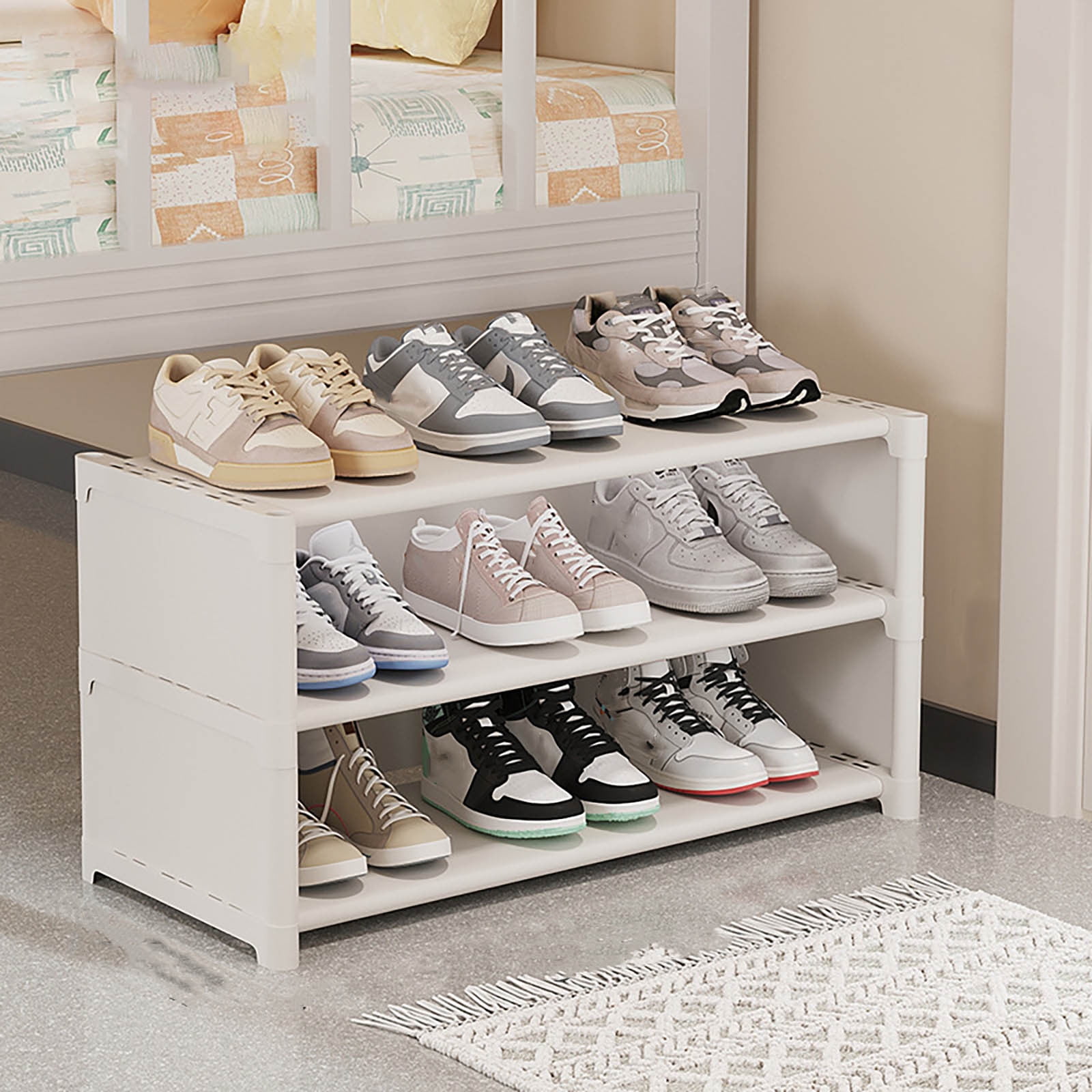 Harlier 2 Tier Stackable Shoe Rack for Gifts, White Harlier 2 Tier Stackable Shoe Rack for Gifts, White