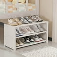 thumbnail image 1 of Holloyiver 3 Tier Shoe Rack for Dormitory, Durable Plastic Free Standing Wood Shoe Shelf Storage Organizer for Entryway or Under-bed, Small Space Stackable 22.2"Lx11.8"Wx8.3"H (Black), 1 of 3