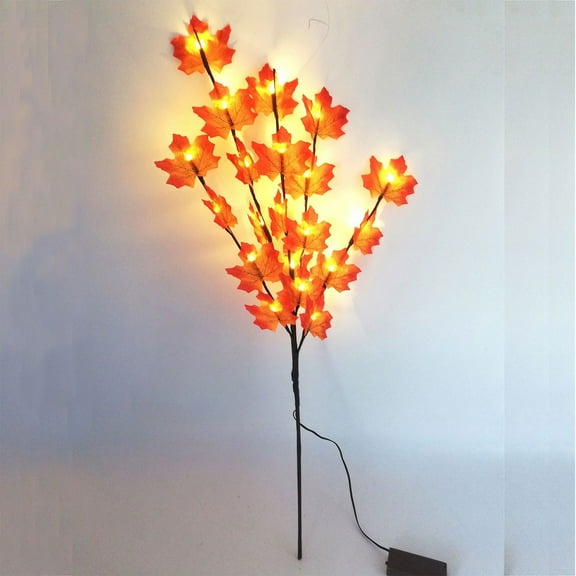Holloyiver 30 Inch Lighted Fall Maple Branches for Vase, Prelit Fall Branches with 20 LED Lights, 20 Leaves, Battery Operated Fall Stems for Autumn Thanksgiving Indoor Tabletop Decorations