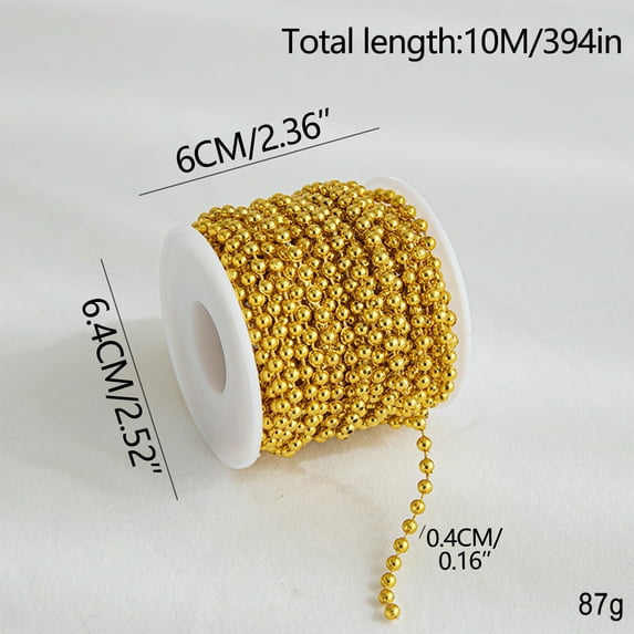 Holloyiver 32.8FT Christmas Tree Beads, Christmas Tree Garland Decoration, Plastic Hanging Beads Strands Chain for Christmas Holiday Home Mantle Fireplace Wreath Christmas Tree DIY Decor