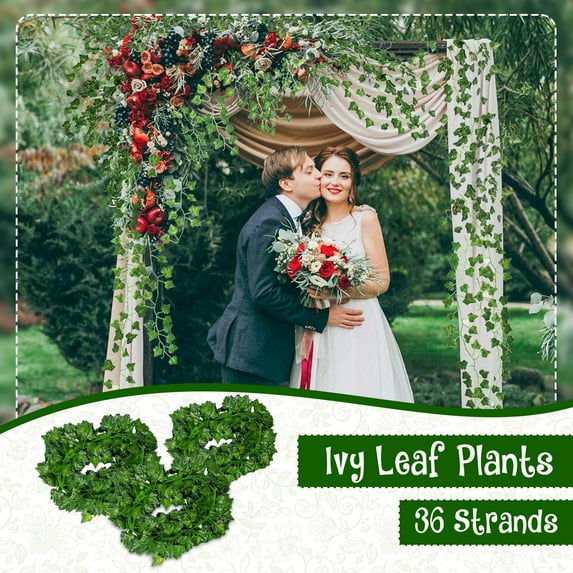 Holloyiver 36 Strands 86 FT Artificial Ivy Leaf Vine Garland, Fake Foliage Hanging Plants, Greenery for Home Office Wedding Party Garden Wall Outdoor Decoration