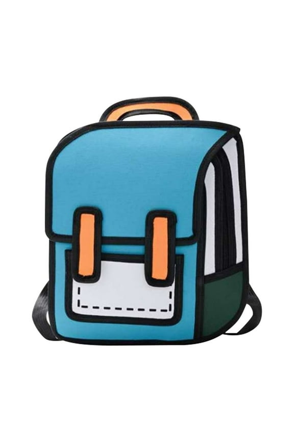 3D Jump Style Kawaii Backpack, 16Inch Sketch Cute Cartoon 2D Drawing from Comic Paper Anime Bookbag School Supplies Fun Daypack (Blue)